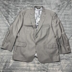 Jos. A. Bank Signature Grey Pinstripe Wool Silk Suit Jacket 46 Short 9749
